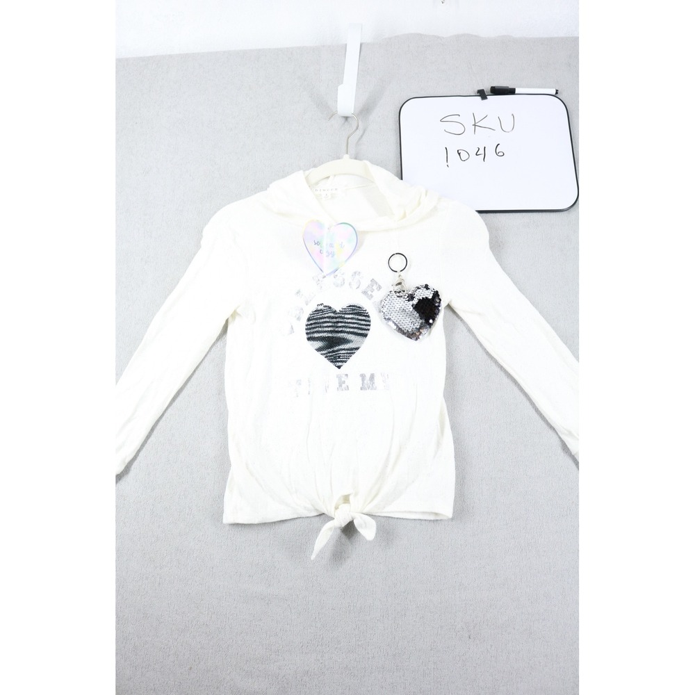btween Hoodie Girls 8 White Blessed To Be Me Flip Sequin Tie Front Glitter Top